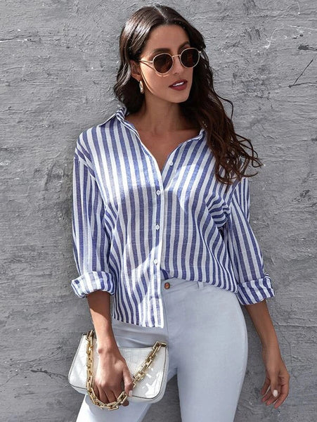 Drop Shoulder Striped Blouse