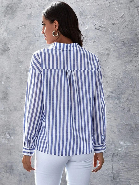 Drop Shoulder Striped Blouse