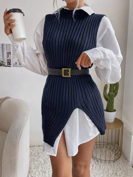 Ribbed Knit Asymmetrical Hem Sweater Vest