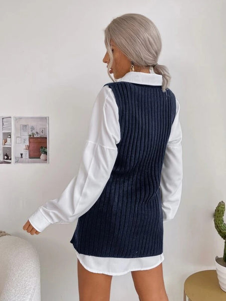 Ribbed Knit Asymmetrical Hem Sweater Vest