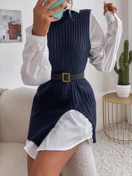 Ribbed Knit Asymmetrical Hem Sweater Vest