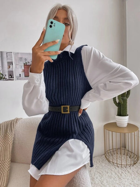 Ribbed Knit Asymmetrical Hem Sweater Vest