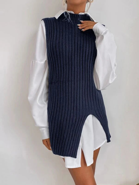 Ribbed Knit Asymmetrical Hem Sweater Vest