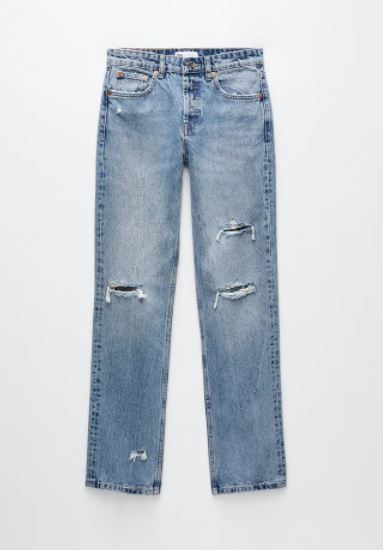 Ripped Straight-Leg Jeans